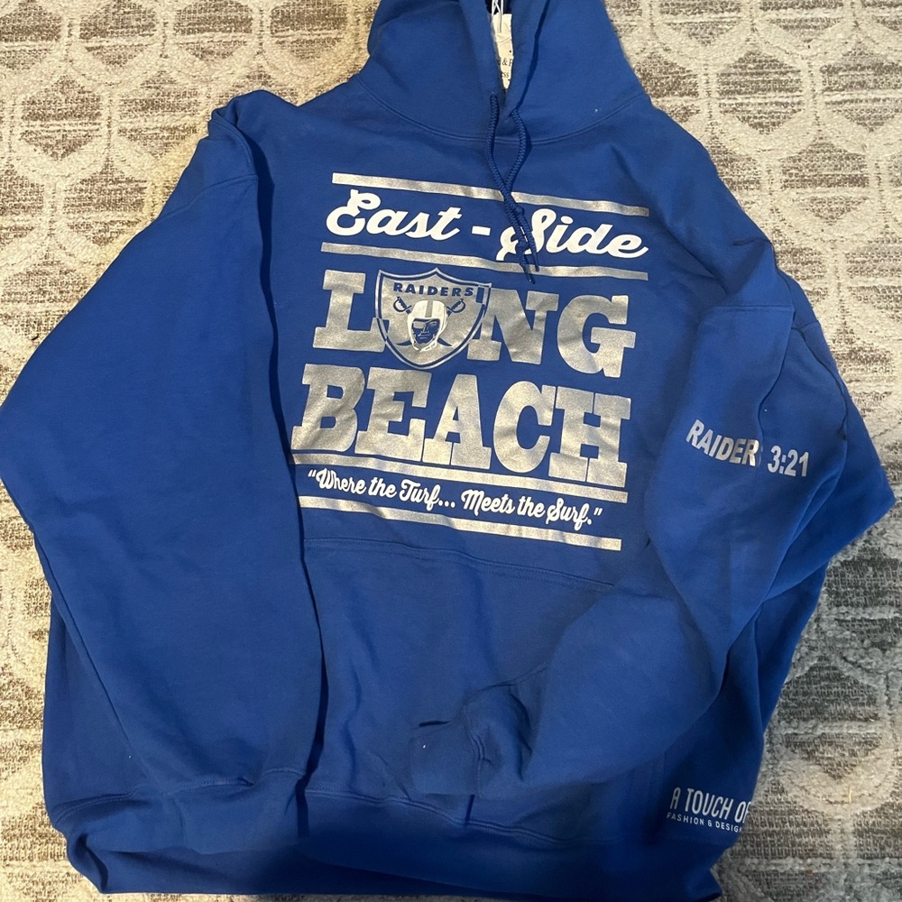 Royal Blue Long Beach Pullover Hoodie with Silver Accents